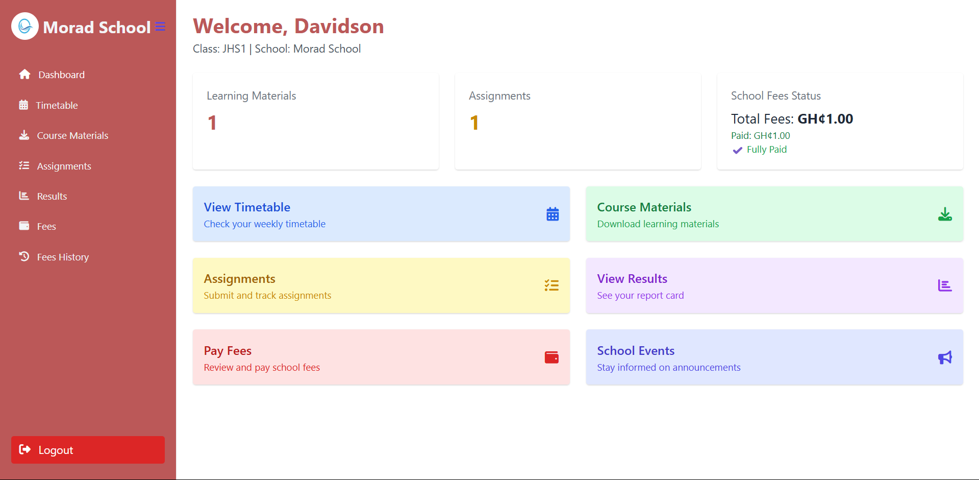 Student and Parent Interface